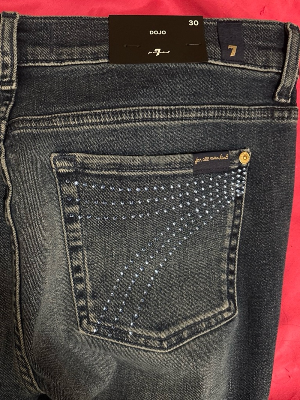 7 For All Mankind Dojo Dark Blue Skinny Jeans with Studded Back Pocket